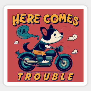 Here comes Trouble the dog biker Sticker